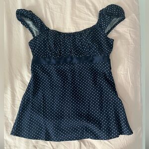 Hollister Navy and White Polka Dot Babydoll Top